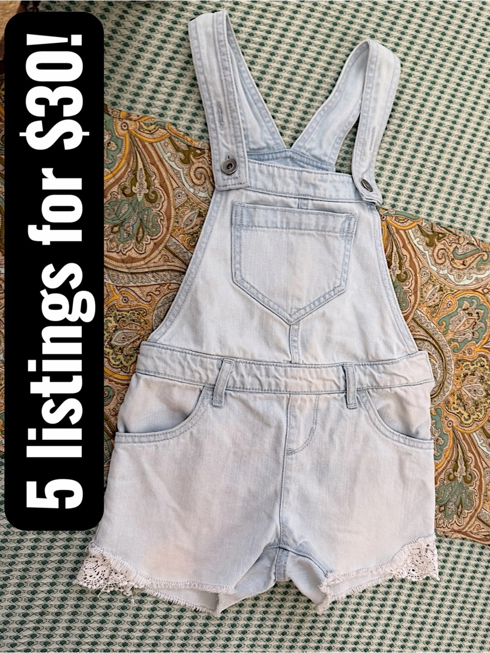 Place Girls Shortalls Overalls Light Denim & Crochet Size 6